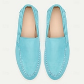 abordables Chaussures sans lacets &amp; mocassins-mocassins pour hommes en daim bleu clair avec semelle blanche confortable - parfaits pour une tenue décontractée et estivale