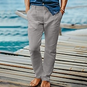 お買い得  休日-男性用 リネンパンツ ズボン スーツ サマーパンツ ビーチパンツ フロントポケット まっすぐな足 平織り 履き心地よい 高通気性 全長 フォーマル ビジネス 祝日 ファッション ベーシック ブラック ホワイト 伸縮性なし