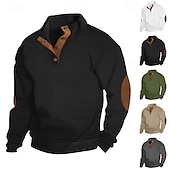 abordables Sudaderas Básicas_-Hombre Sudadera Negro Blanco Verde Ejército Caqui Gris Cuello Mao Bloque de color Retazos Deporte Diario Festivos Texturizado Ropa de calle Básico Casual Primavera &amp; Otoño Ropa Sudaderas con capucha