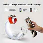 お買い得  スマートライト-LEDスマートライト 磁気5-in-1ワイヤレス充電器 タッチウェイクアップ機能付きムーンライトランプ ヘッドフォン、携帯電話、スマートウォッチのワイヤレス充電をサポート