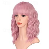 abordables Perruques Synthétiques Sans Bonnet-perruques avec frange pour femmes perruque synthétique bouclée bob pour fille perruques ondulées d&#039;aspect naturel