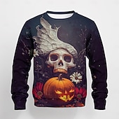 billiga Pojkes Halloween kostymer-Halloween Pojkar 3D Grafisk Dödskalle Tröja Långärmad Vår Höst Mode Grundläggande Polyester Barn 4-12 år Rund hals Utomhus Ledigt Dagligen Normal