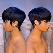 economico Parrucche di capelli veri senza cuffia-parrucca caschetto corto capelli umani per le donne nere parrucche pixie cut parrucca di capelli umani parrucca senza colla nessuna parrucca anteriore in pizzo con frangetta parrucca piena fatta a