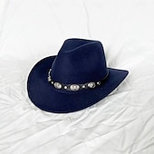 abordables Chapeaux de fête-chapeau de cowboy western blanc pour femmes et hommes, chapeau de cowboy bouclé avec fedora en cuir, chapeau de cavalier toca toca