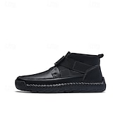baratos Botas para Homem-botins masculinos de couro sintético marrom com costura artesanal, tira e fivela para um estilo casual e ao ar livre