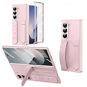 cheap Samsung Cases-Phone Case For Samsung Galaxy Z Fold 6 Back Cover with Stand Holder with Screen Protector Full Body Protective Retro PC Silicone