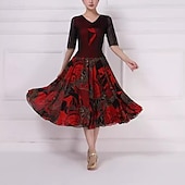 olcso Standard táncterem-Társastánc Ruha Nyomtatás Illesztés Női Teljesítmény Parti Féhosszú Spandex Műselyem