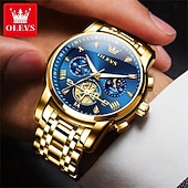 halpa Kvartsikellot-OLEVS 2856 Miesten kvartsikellot skeletit lentopallo kronografi klassinen muoti HUIPPUMERKKI kello lahjaksi miehille kuu vaihe vedenkestävä