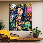 billiga Oljemålningar i popkonststil-graffitikonstmålning handmålad fred flintstonemålning 100% handmålad graffitikonst popkonstmålning väggdekor gatukonstmålning för vardagsrum kontor väggkonst tecknad oljemålning