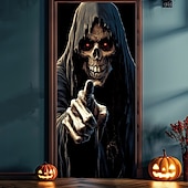 billige Halloween dørdeksler-halloween dørdekorasjoner halloween dørdeksler ansikt død dør tapet dør gardin dekorasjon bakteppe dør banner for inngangsdør gårdshus ferie fest innendørs utendørs dekor forsyninger