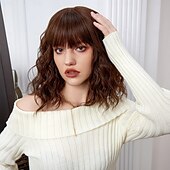 voordelige Synthetische trendy pruiken-Cosplay kostuum pruik Gekruld Springerige krullen Bobkapsel Strakke pony Met pony Pruik 35.6 cm sepia Synthetisch haar Dames Elastisch Aanbiddelijk Comfortabel Bruin