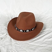 abordables Chapeaux de fête-chapeau de cowboy western blanc pour femmes et hommes, chapeau de cowboy bouclé avec fedora en cuir, chapeau de cavalier toca toca