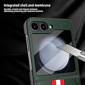 economico Cover Samsung-telefono Custodia Per Samsung Galaxy Z Flip 6 Z Flip 5 Copertura Posteriore con Proteggi Schermo Slot per Carte Resistente agli urti Retrò PC Pelle PU