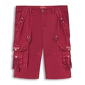 cheap Classic-Men&#039;s Cargo Shorts Shorts Capri Pants Hiking Shorts Leg Drawstring 6 Pocket Plain Comfort Outdoor Daily Going out Fashion Streetwear Wine Army Green