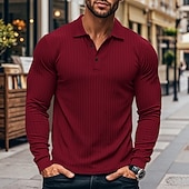 preiswerte Klassisches Poloshirt für Herren-Herren Golfshirt Golf Poloshirts Lässig Arbeit Revers Langarm Basic Modern Einfach Knöpfe Frühling &amp; Herbst Normale Passform Weiß Golfshirt