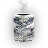 abordables Tazas-Taza que cambia de color, taza de café de cerámica con ilusión 3D que cambia de color con forma de tiburón, taza de café sensible al calor de 11 oz que cambia de color, linda taza de regalo de