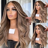 abordables Perruques à dentelle frontale-Perruque Cheveux vierges non transformés 13x4 devant en dentelle Cheveux Brésiliens Ondulé Multicolore Partie libre Femme Densité 130% 150% avec des cheveux de bébé Mèches Colorées / Balayées Sans