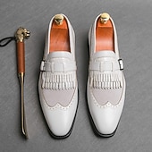 economico Semi-formale-mocassini da uomo retrò in similpelle - classico design brogue con fibbia e dettaglio frangia, calzature versatili ed eleganti