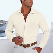 preiswerte Herren-Oberhemden-Herren Hemd Knopfhemd Lässiges Hemd Cord Hemd Schwarz Marineblau Beige Langarm Feste Farbe Kargen Täglich Urlaub Tasche Bekleidung Modisch Brautkleider schlicht Komfortabel