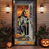 ieftine Coperți de ușă de Halloween-decorațiuni pentru uși de halloween huse de uși de halloween tapiserie încântătoare pentru uși de vrăjitoare decorațiuni pentru perdele de ușă banner de ușă de fundal pentru ușa din față petrecere de