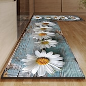 preiswerte Küchenteppiche &amp; Matten-Küchenteppich mit Gänseblümchenmuster, rutschfeste, ölbeständige Bodenmatte, Wohnzimmerteppich, Indoor-Outdoor-Matte, Schlafzimmerdeko, Badezimmermatte, Eingangsteppich, Türmatte
