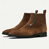 abordables Botas de cuero de primera calidad-Botines de gamuza con botones de piel de vaca de primera calidad para hombre: diseño brogue retro, perfectos para eventos de temática vintage y salidas informales