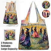 billiga Hand- och toteväskor-tygväska med färgglad design för häxor för kvinnor - perfekt för halloweenshopping och vardagsbruk