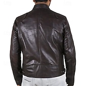 preiswerte Lederjacken-Herren Kunstlederjacke übergangsjacke Bikerjacke Rote Lederjacke Urlaub Täglich Winddicht Warm Tasche Herbst Winter Einfach Mode Klassisch Stehkragen Regulär Kunstleder Schwarz Weiß Wein Dunkelgrün