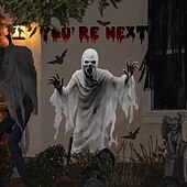 baratos Decoração de Parede-decalques de parede de morcego fantasma branco de esqueleto assustador com texto em inglês decorações de terror autoadesivas