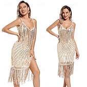 olcso Öltözetek-Retró Ordító 20-as évek 1920-as évek Flapper ruha Szerepjáték Jelmezek Felszerelések A nagy Gatsby Esküvői Vendég Flitter Rojt Női Karácsony Mindszentek napja Farsang Halloween Buli / Este Esküvői