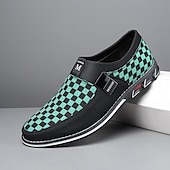 abordables Occasionnel-mocassins à enfiler à carreaux marron et blanc pour hommes avec similicuir et toile, chaussures décontractées confortables à porter au quotidien