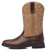abordables Cowboy et bottes occidentales-bottes de cowboy western marron pour hommes - similicuir avec détails brodés pour un style extérieur classique