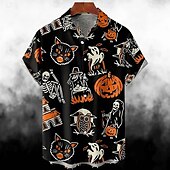 abordables Camisas-Víspera de Todos los Santos Calavera Calabaza Camisas hawaianas Camisa hawaiana Estampado Para Hombre Adulto Víspera de Todos los Santos Carnaval Mascarada Impresión 3D Fiesta Víspera de Todos los