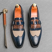 economico Semi-formale-mocassini da uomo retrò in similpelle - classico design brogue con fibbia e dettaglio frangia, calzature versatili ed eleganti