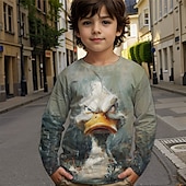 billiga Pojkens 3D-djur-Pojkar 3D Grafisk Djur Tecknat T-shirt Långärmad Vår Höst Mode Grundläggande Barn 4-12 år Rund hals Utomhus Ledigt Dagligen Normal