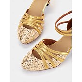 economico Scarpe per balli latini-scarpe da ballo latino da donna con brillantini dorati, lacci e cinturini incrociati - eleganti calzature da ballo da sala