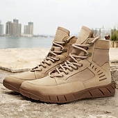 baratos Botas de combate-Homens Botas Botas de trabalho Couro Lona Confortável Antiderrapante Com Cadarço Amêndoa Cáqui