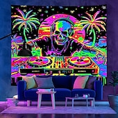 Halloween Blacklight Tapestry UV Reactive Glow in the Dark Glow Party Neon DJ Skulls Trippy Misty Hanging Tapestry Wall Art Mural for Living Room Bedroom 8