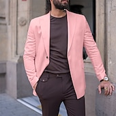 abordables Blazers pour hommes-Homme blazer Entreprise Soirée Cocktail Fête de Mariage Mode Décontractées Printemps &amp; Automne Polyester Couleur unie Bouton Poche Confortable Boutonnage Simple veste Rose Claire Jaune Rose Claire
