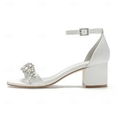 abordables Semi-formel-sandales de mariage à talon carré ornées de strass blancs et bleus pour femmes avec bride à la cheville - chaussures de mariée et de soirée élégantes et confortables à talon bas