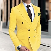 billiga Herrars klassiska kavajer-Herr Studenten Kavaj Företag Cocktailfest Bröllopsfest Mode Ledigt Vår &amp; Höst Polyester Ensfärgat Knappar Ficka Bekväm Dubbelknäppt Blazer Ljusrosa Gul Rodnande Rosa Kungsblå