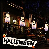 abordables Halloween en Plein Air-Décorations d&#039;Halloween à suspendre, fantômes éclairés, veilleuses LED pour extérieur et intérieur, pour patio, arbre, jardin, fête d&#039;Halloween, décoration de la maison, 1/2/4/8 pièces