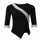 economico Top e Set-Balli latino-americani Superiore Colore Puro Con balze A fantasia Per donna Prestazioni Addestramento Mezza manica Alto Poliestere