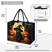 tanie Torby-torba typu tote z motywem Halloween z czarnym kotem i motywem dyni - duża pojemność, wielokrotnego użytku torba na zakupy dla kobiet
