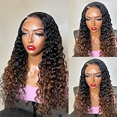 cheap Human Hair Lace Front Wigs-Unprocessed Virgin Hair 13x4 Lace Front Wig Free Part Brazilian Hair Curly Multi-color Wig 130% 150% Density with Baby Hair Ombre Hair For Women wigs for black women Long Human Hair Lace Wig