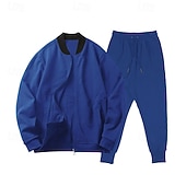 preiswerte einfache Trainingsanzüge-Herren Trainingsanzug Jogginganzug Sweatshirt mit durchgehendem Reißverschluss Marineblau Stehkragen Einfach 2 teilig Täglich Sport &amp; Outdoor Ferien Polyester Streetwear Basic Lässig Frühling &amp; Herbst