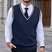 preiswerte Herrenpullover-Herren Pullunder Pullover Kleid Pullover Strickpullover Gerippt Gedrehtes Stricken Standard Strick Glatt V Ausschnitt warm halten Moderne zeitgenössische Freizeitskleidung Ausgehen Bekleidung Herbst