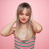 baratos Perucas Sintéticas sem Touca-Perucas sintéticas Uniformes Trajes de carreira Princesa Encaracolado Ondulado Parte do meio Corte em Camadas Fabrico à Máquina Peruca 22 polegadas Marron / Branco Cabelo Sintético Mulheres Fantasias