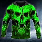 cheap Men&#039;s Pullover Hoodies-Men&#039;s Skull Graphic Prints Hoodie Hoodies Sweatshirt Pullover Hoodie Sweatshirt Long Sleeve Hooded Sweatshirt Hooded Streetwear 3D Print Daily Sports Yellow Red Print Spring &amp;  Fall Designer