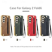 Недорогие Чехлы для Samsung-Чехол для телефона для Samsung Galaxy Z Fold 6 Z Fold 5 Z Fold 4 задняя крышка с подставкой и защитой экрана с ремешком винтажный TPU PU кожа